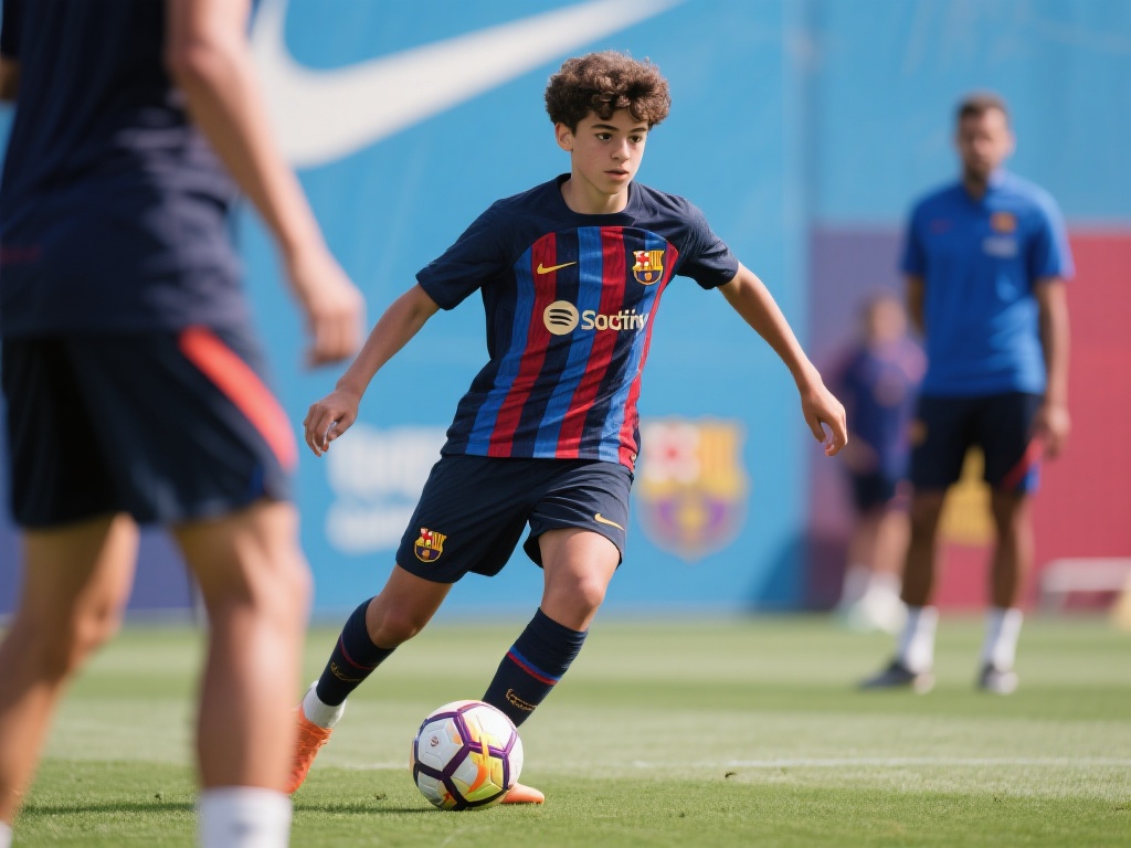 这位年轻的巴萨中场球员,虽然年仅17岁,但已经在青年队和一线队训练中展现出了非凡的天赋。他的技术细腻、视野开阔,尤其是在中场的组织能力和临场应变能力上,令人联想起巴萨黄金时代的那些传奇人物。据悉,他在最近的几场青年队比赛中频频贡献助攻和关键进球,甚至在一线队的热身赛中也有过短暂亮相,表现令人印象深刻。这样的潜力让业内人士直呼:“他可能是下一个拉玛西亚的瑰宝!”
